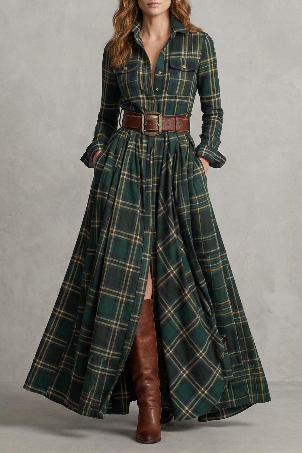 Velerine – Highland charm – Plaid maxi shirt dress (belt included)-10452973748567-OLVIA ROSE LONDON