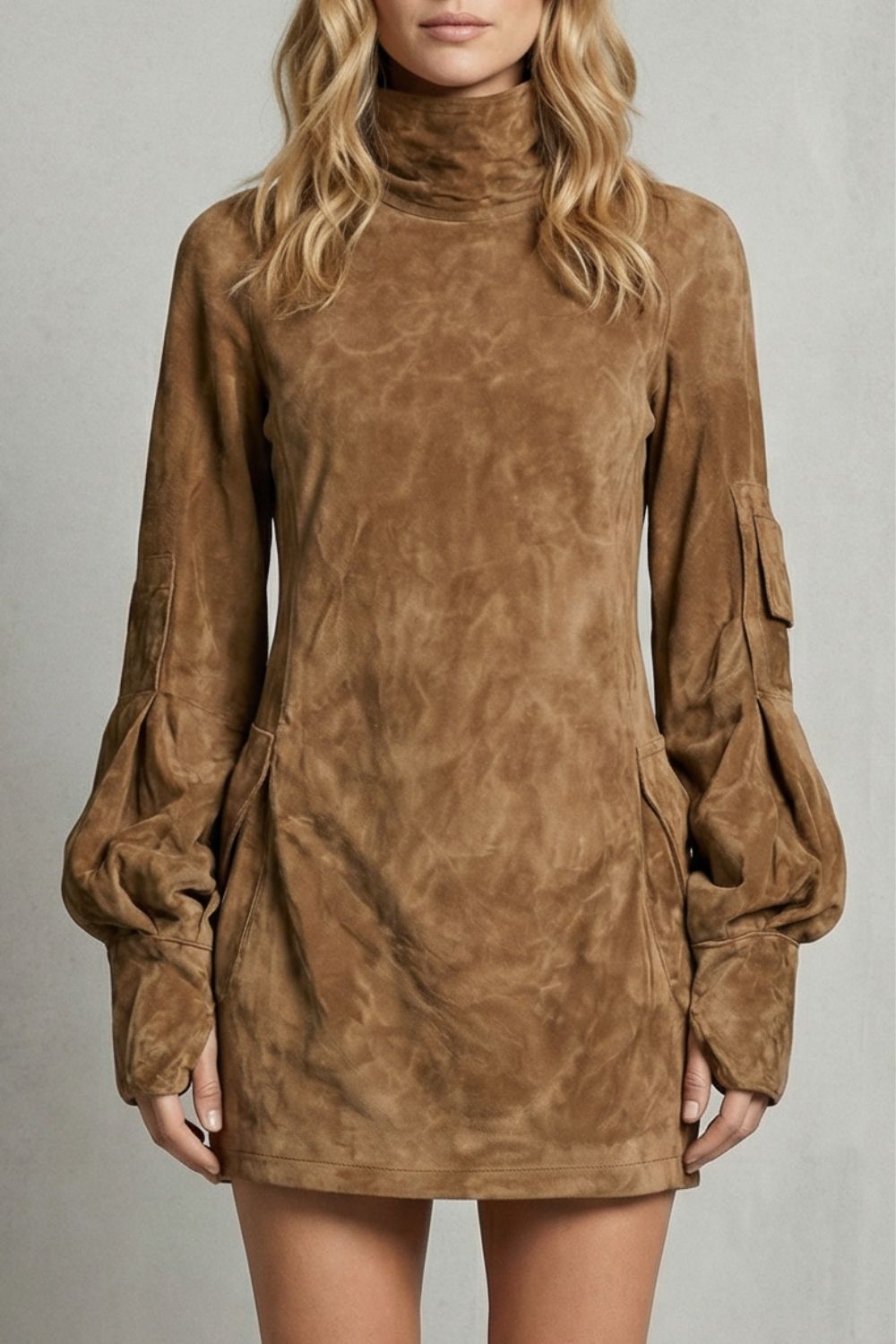 Marcella – High neck silhouette – Suede-effect mini dress-10452941308247-OLVIA ROSE LONDON