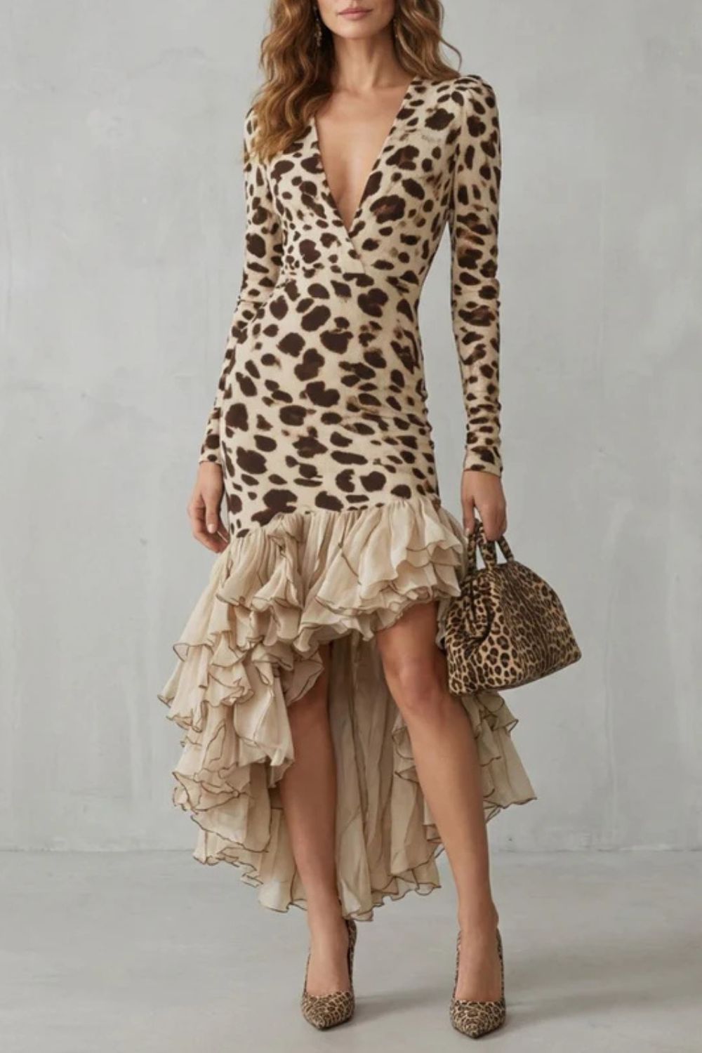 Lioraé – Ruffled hem – Leopard print midi dress-10454222930263-OLVIA ROSE LONDON