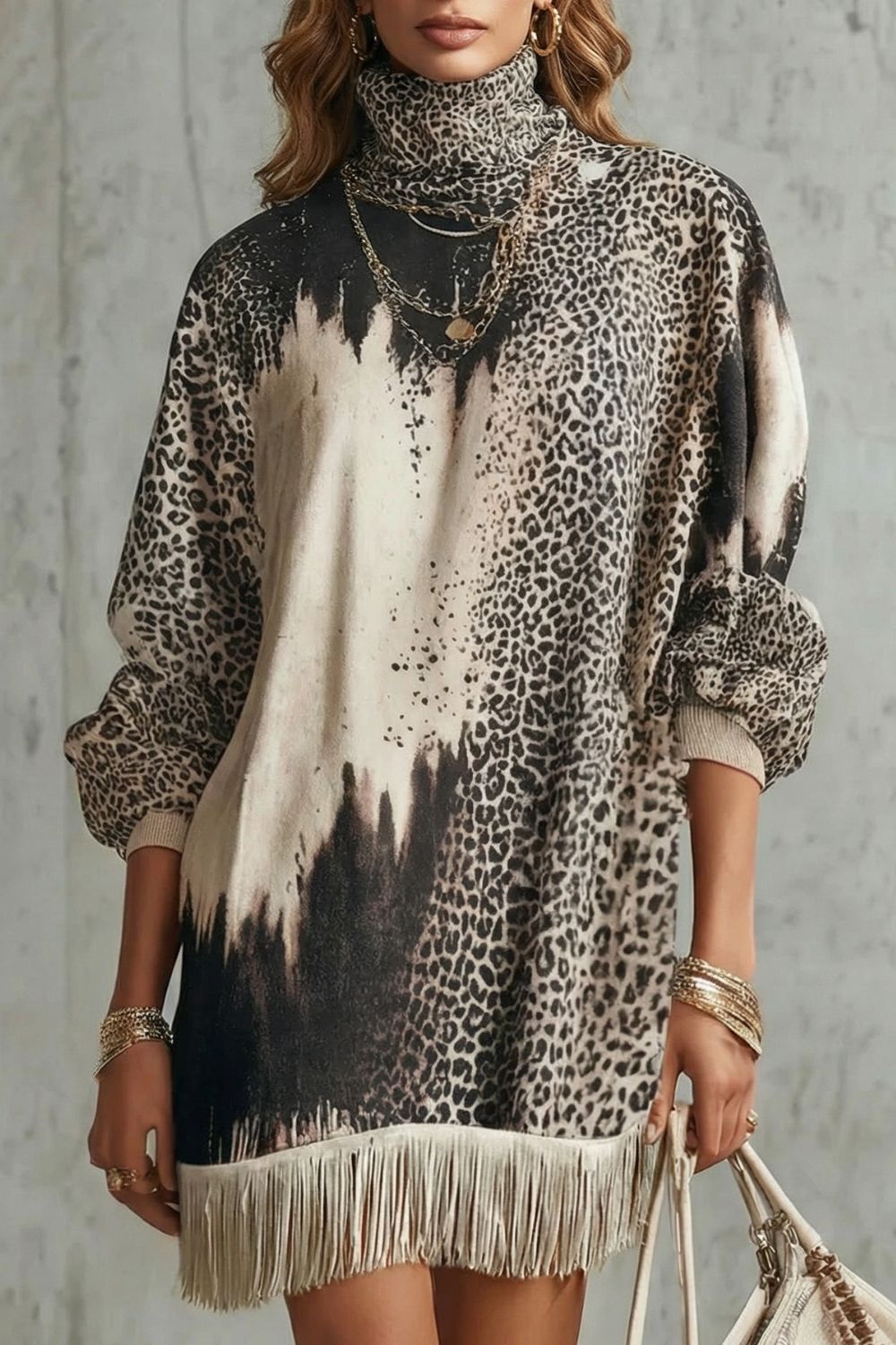 Solenne – Fringed hemline – Leopard mini dress-10452970275159-OLVIA ROSE LONDON