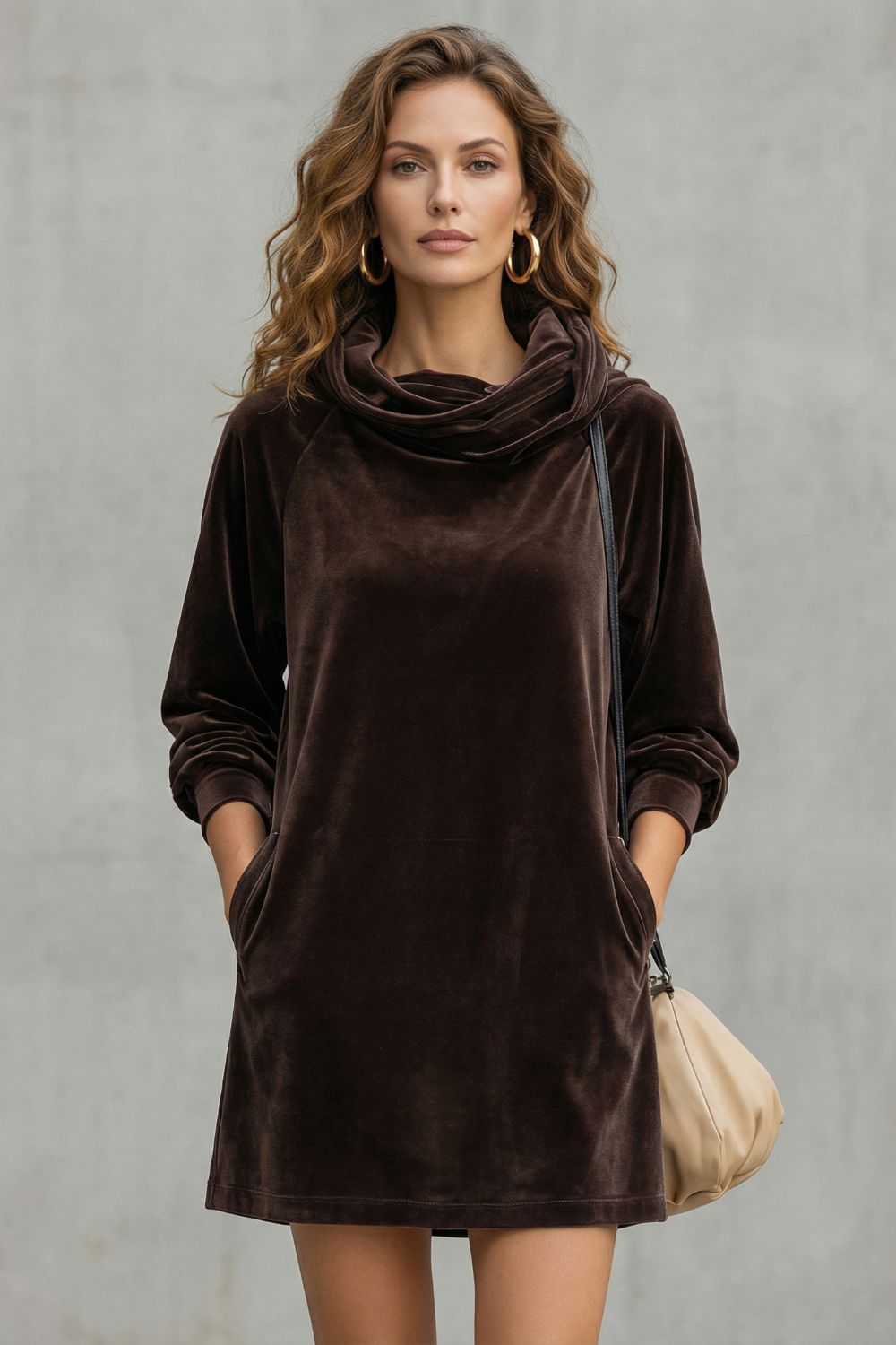 Moréna – Velvet drape comfort – Cowl neck mini dress-10462235918679-OLVIA ROSE LONDON