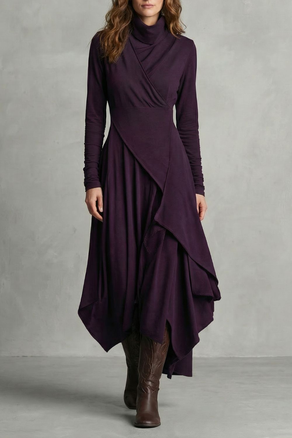 Sorellia – Draped asymmetry – High-neck midi dress-10452994130263-OLVIA ROSE LONDON