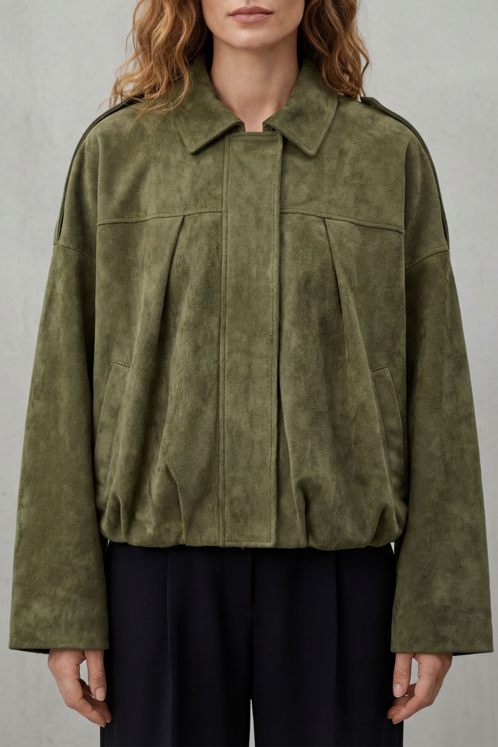 Solenné – Sculpted volume – Suede bomber jacket-10472150827351-OLVIA ROSE LONDON