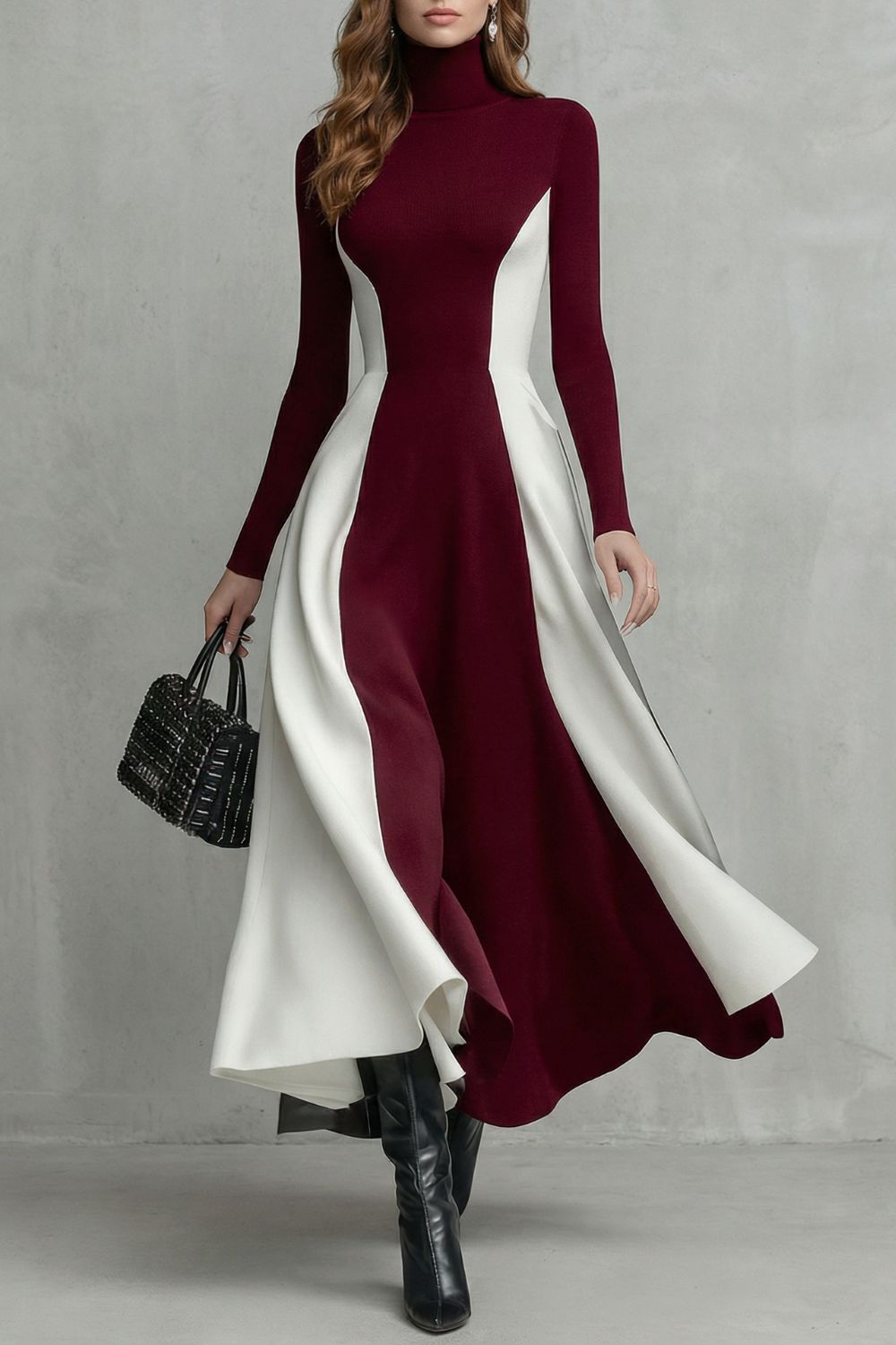 Mariveille – Sculpted contrast flow – Turtleneck dress-10462238146903-OLVIA ROSE LONDON