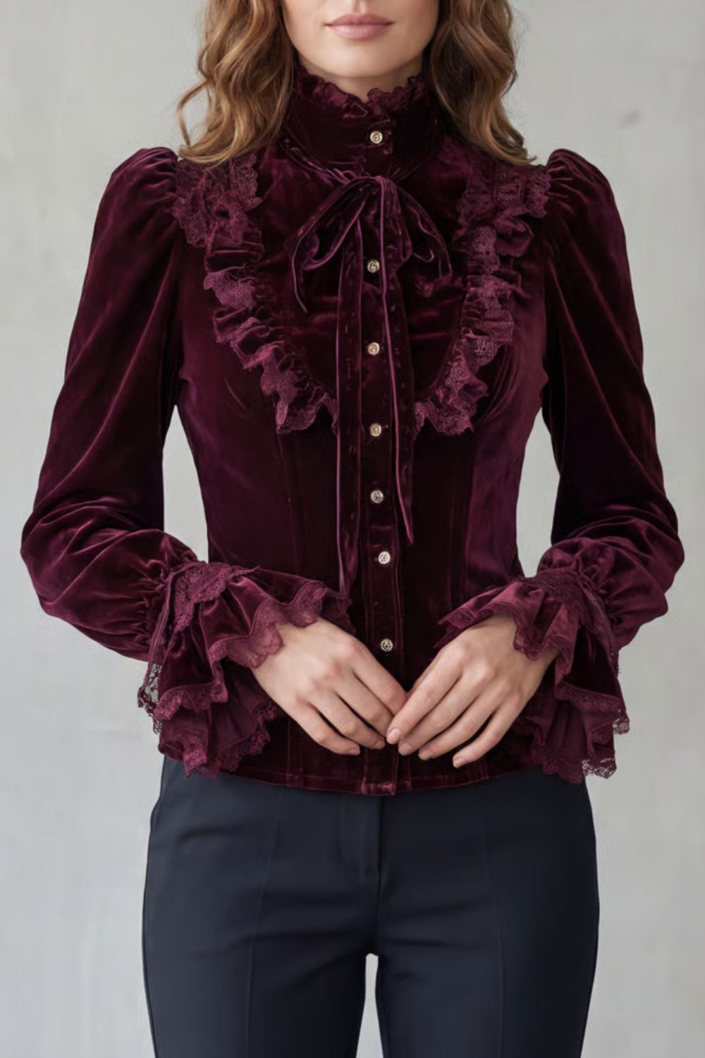 Vignoletta – Ruffled velvet lace – Victorian blouse-10494571118935-OLVIA ROSE LONDON
