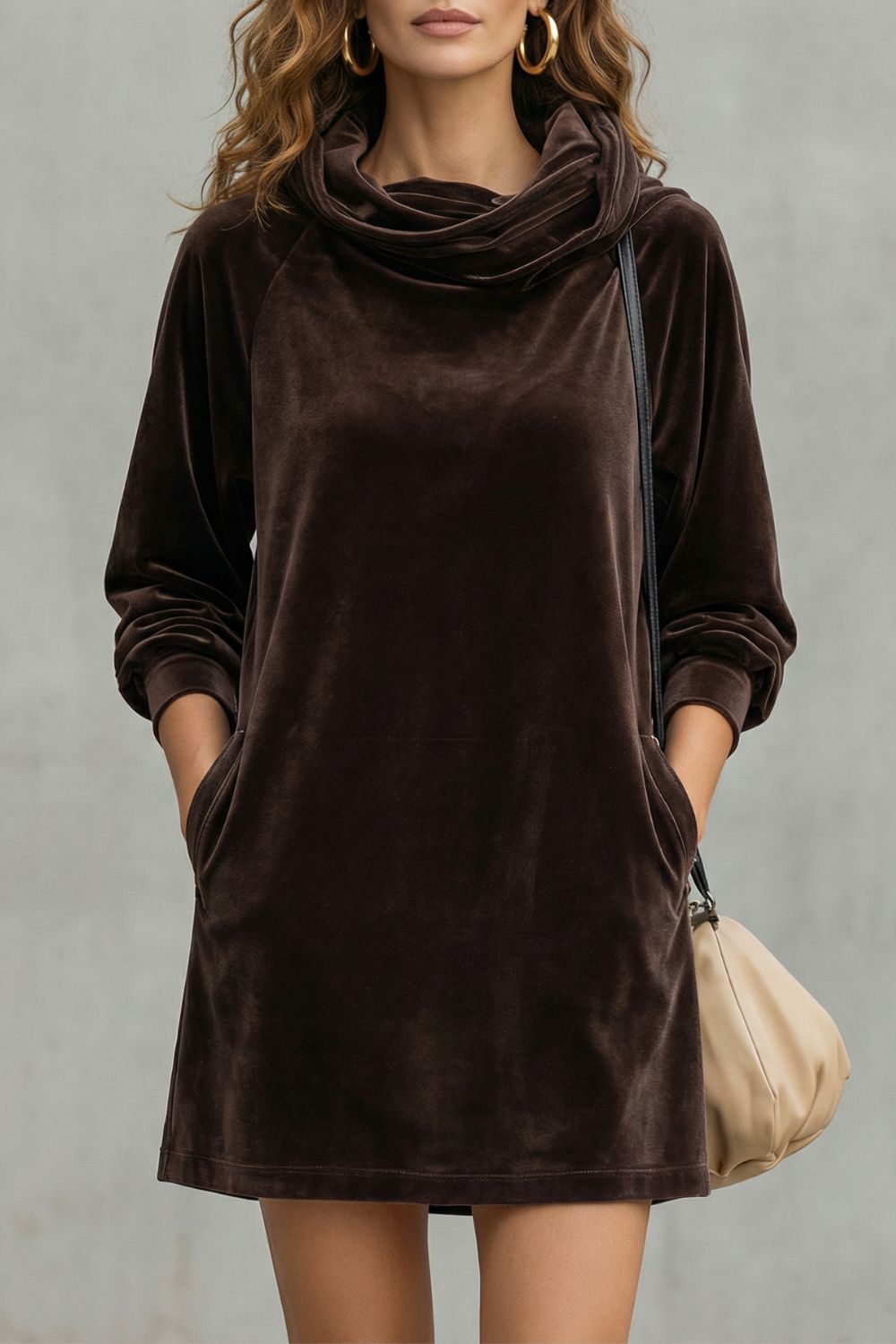 Moréna – Velvet drape comfort – Cowl neck mini dress-10462235918679-OLVIA ROSE LONDON