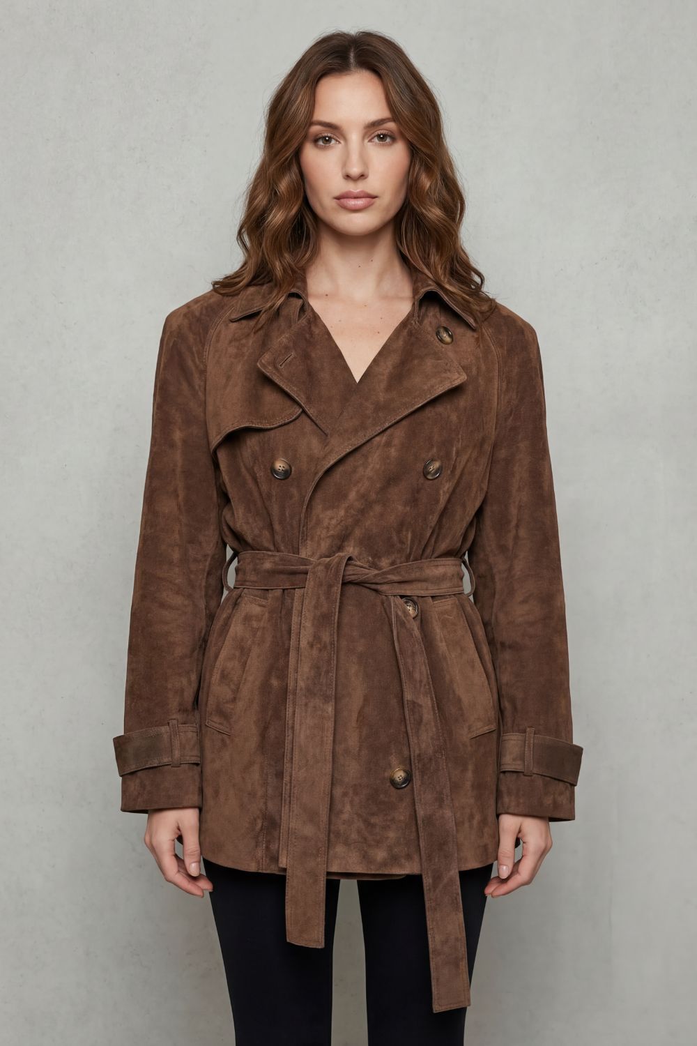 Valvetti – Double-breasted silhouette – Suede trench coat-10472150663511-OLVIA ROSE LONDON