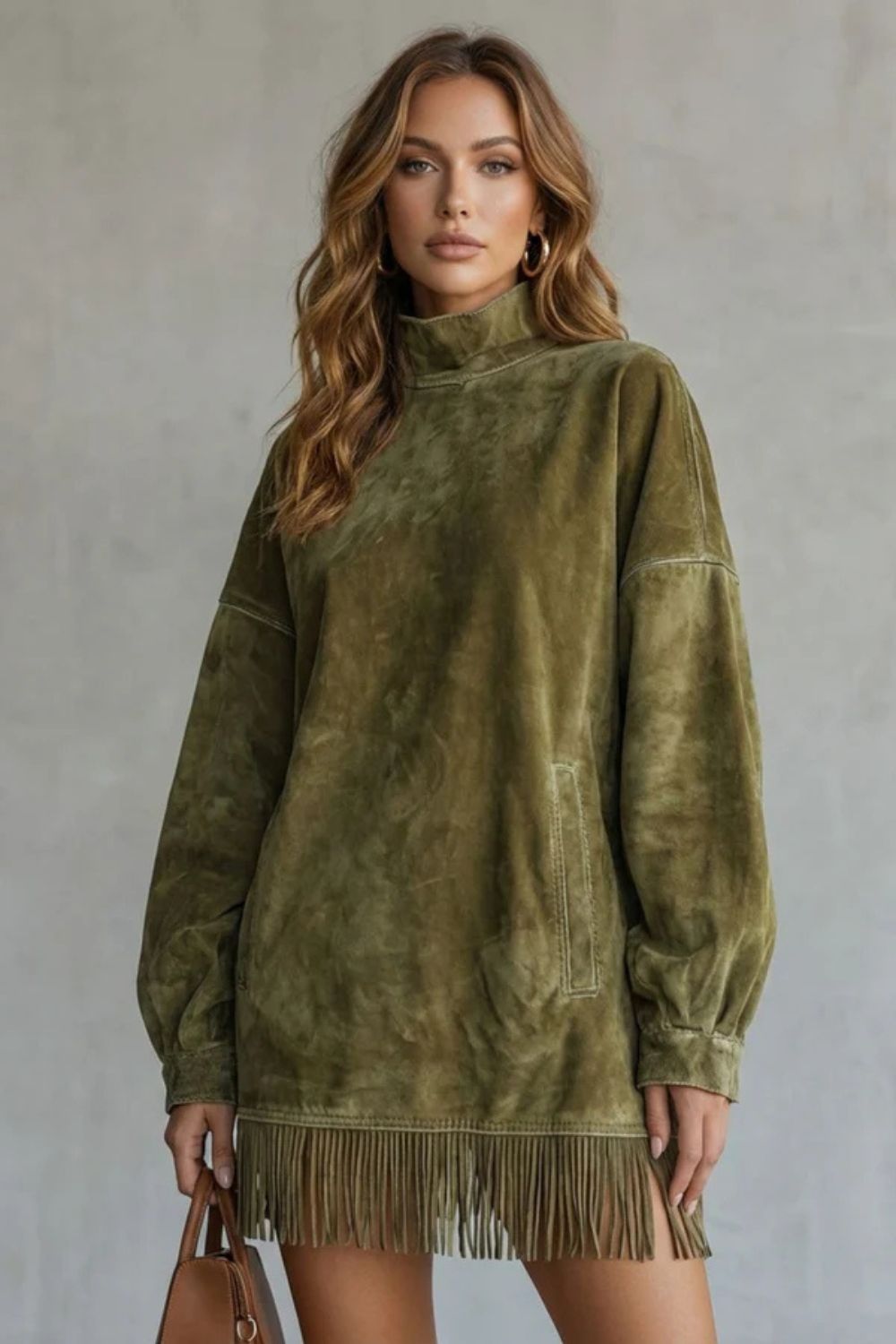 Viretta – Suede fringe detail – Turtleneck mini dress-10452939899223-OLVIA ROSE LONDON