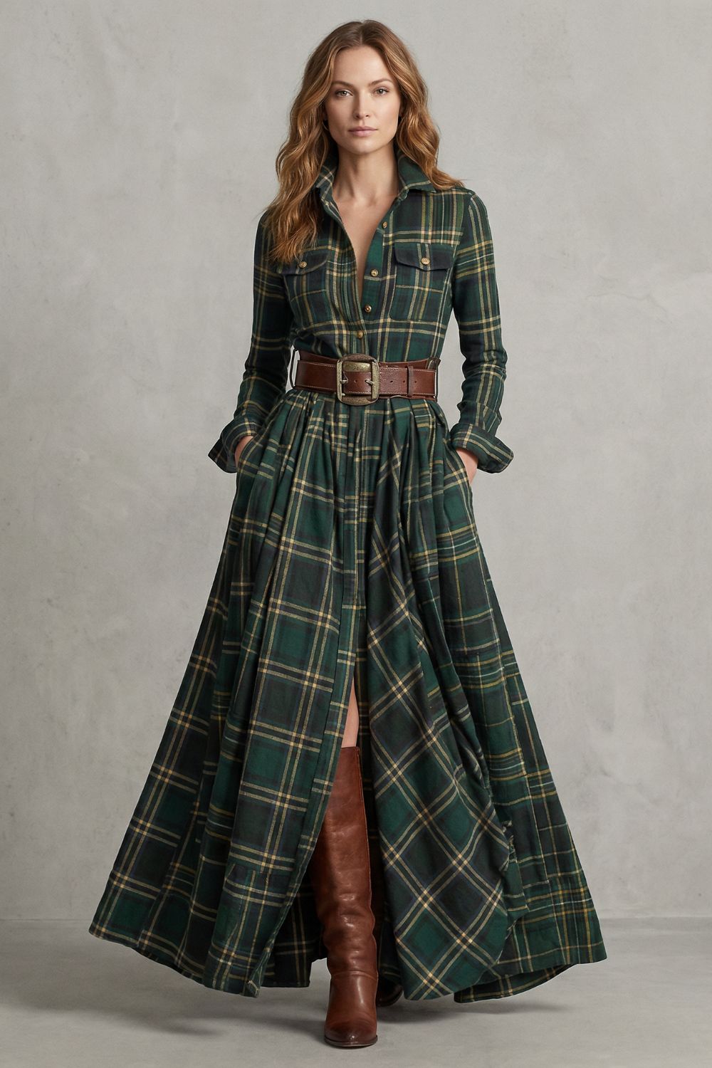 Velerine – Highland charm – Plaid maxi shirt dress (belt included)-10452973748567-OLVIA ROSE LONDON