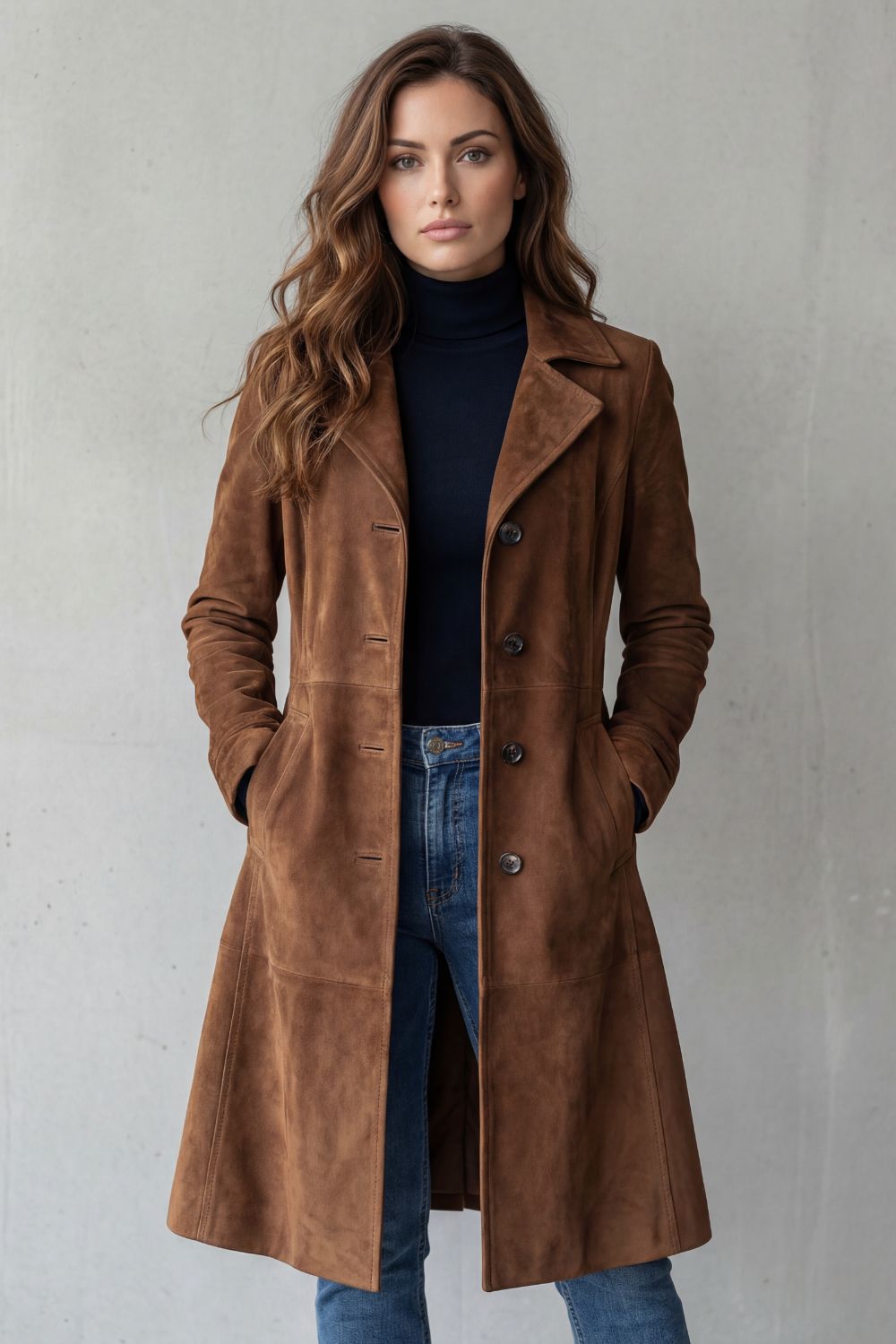 Delvienne – Vintage suede finish – Longline coat-10467979067735-OLVIA ROSE LONDON
