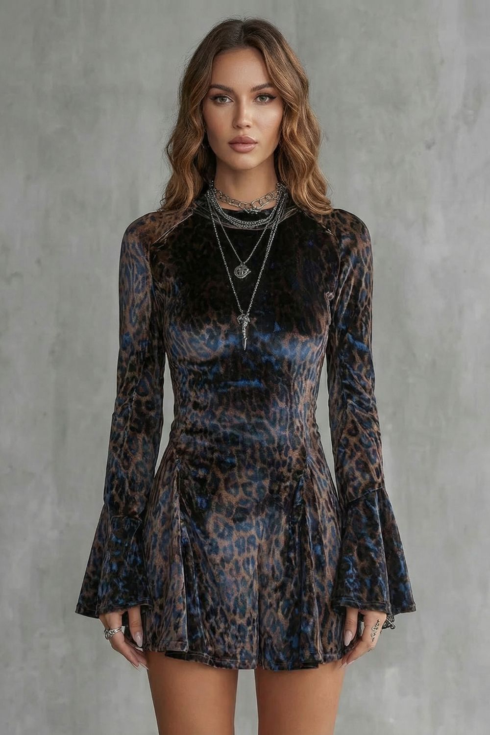 Bellanca – Flared sleeve – Leopard print mini dress-10454016622935-OLVIA ROSE LONDON