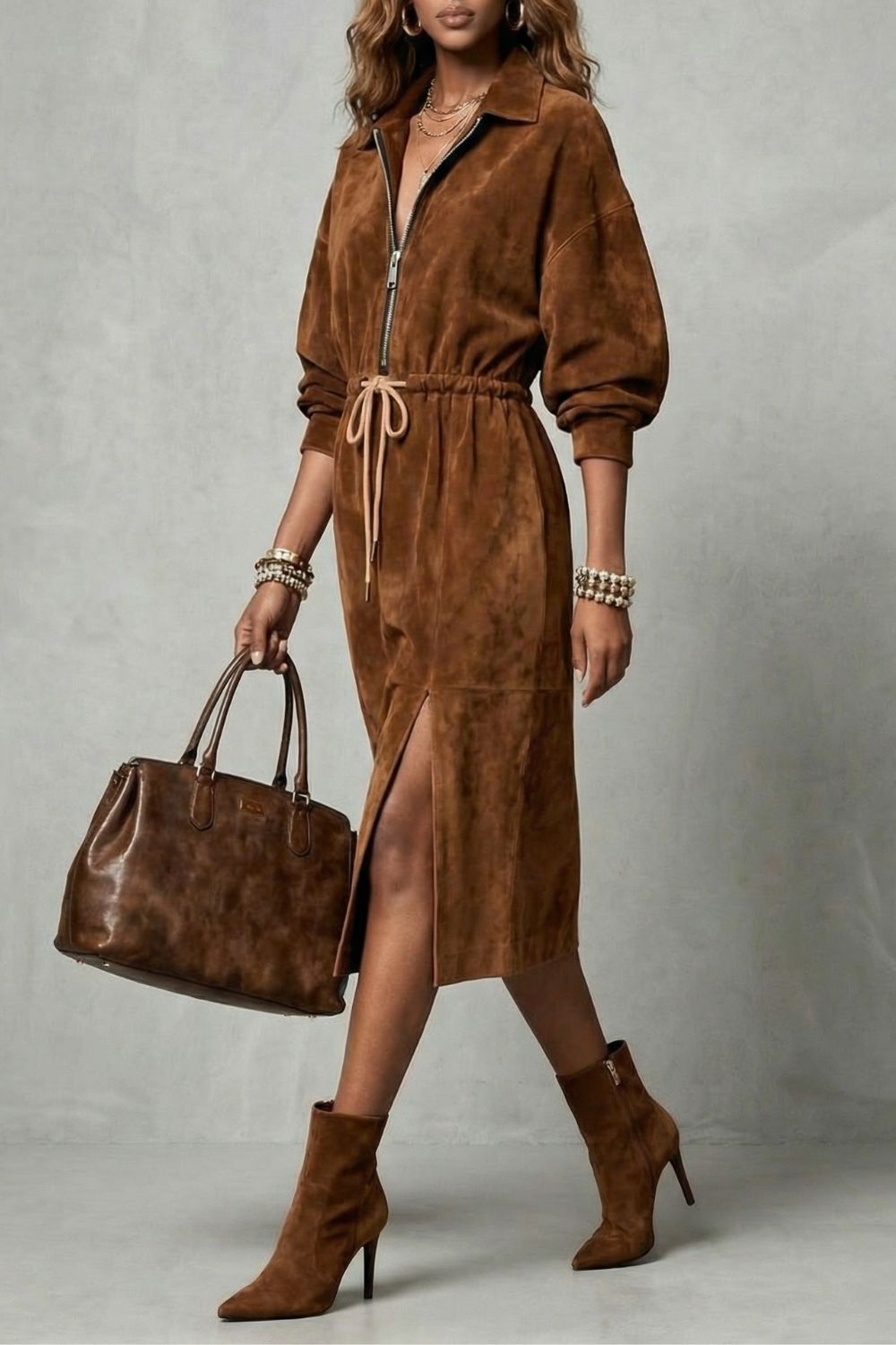 Zanetta – Drawstring waist – Zip midi dress-10462215668055-OLVIA ROSE LONDON