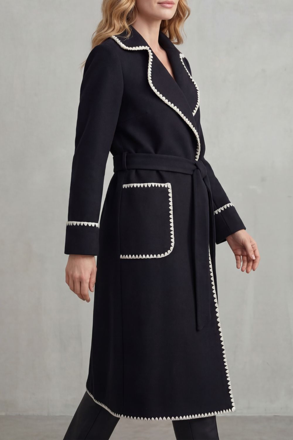 Serafelle – Contrast trim – Longline belted coat-10472589984087-OLVIA ROSE LONDON