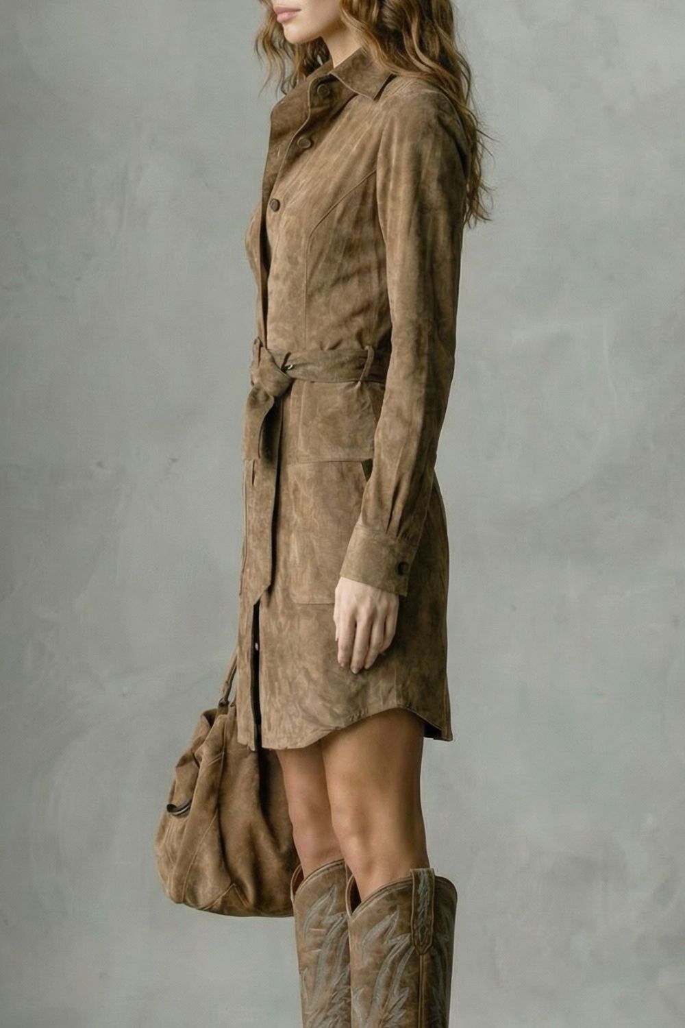 Vellessa – Belted silhouette – Suede midi dress-10452984136023-OLVIA ROSE LONDON