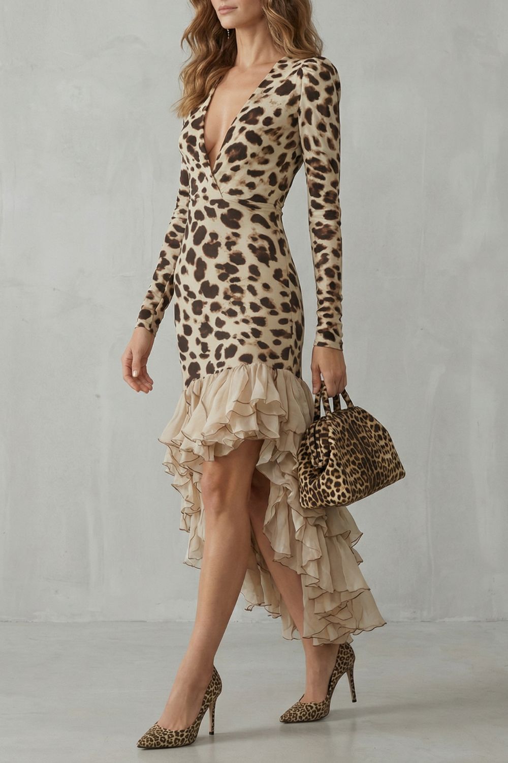 Lioraé – Ruffled hem – Leopard print midi dress-10454222930263-OLVIA ROSE LONDON