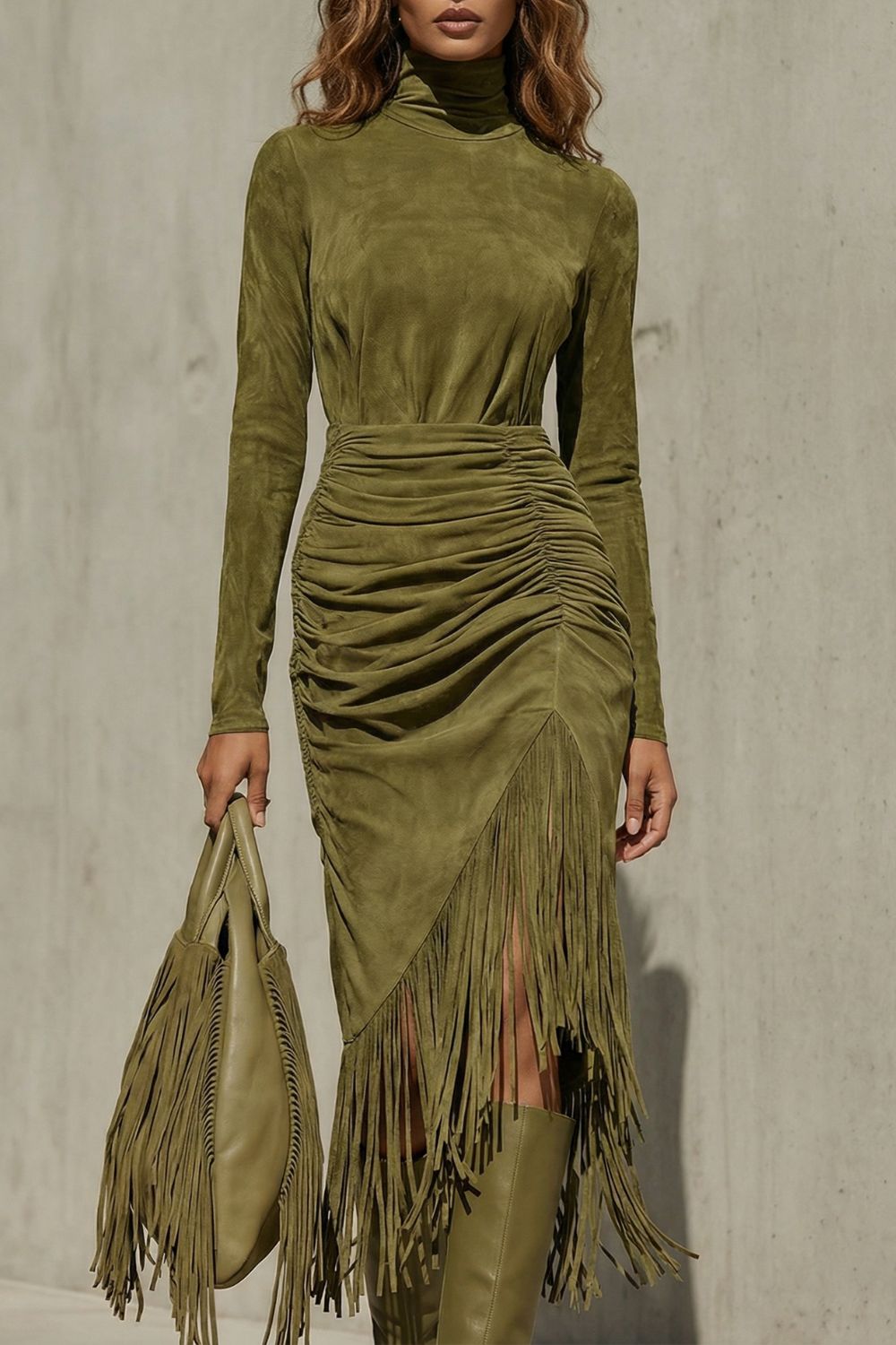 Soléna – Ruched fringe detail – Midi dress-10453215871319-OLVIA ROSE LONDON