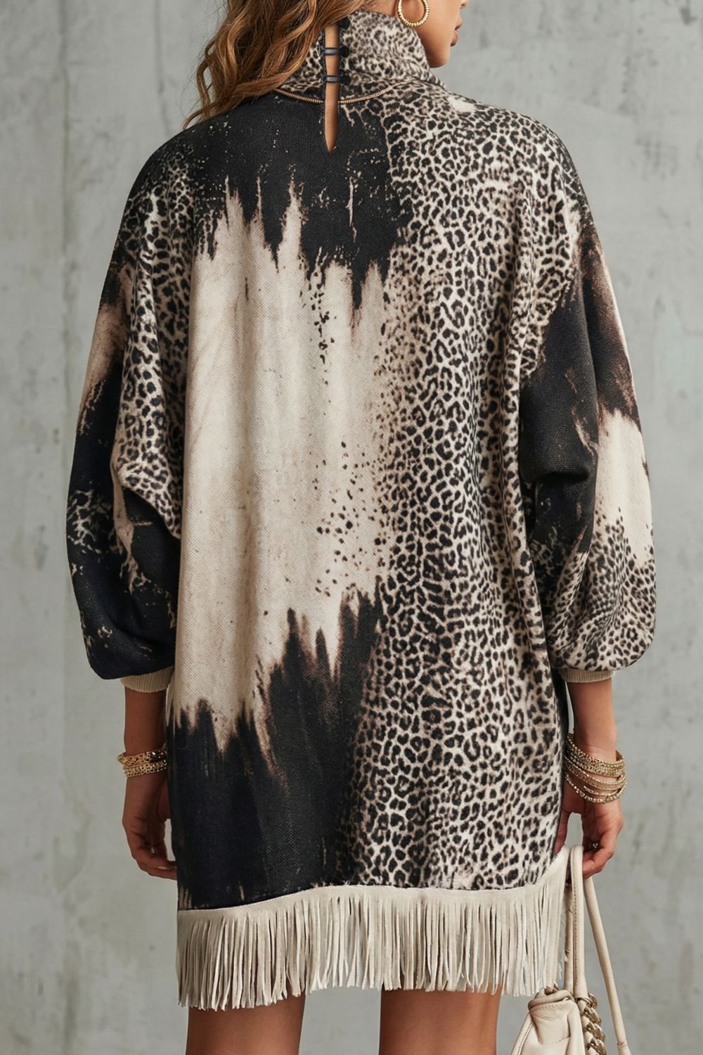 Solenne – Fringed hemline – Leopard mini dress-10452970275159-OLVIA ROSE LONDON