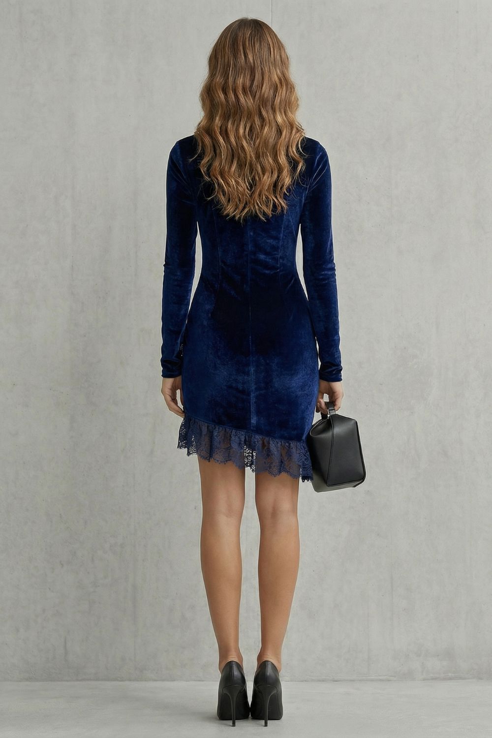 Marzéra – Ruched lace trim – Velvet bodycon dress-10453203747159-OLVIA ROSE LONDON