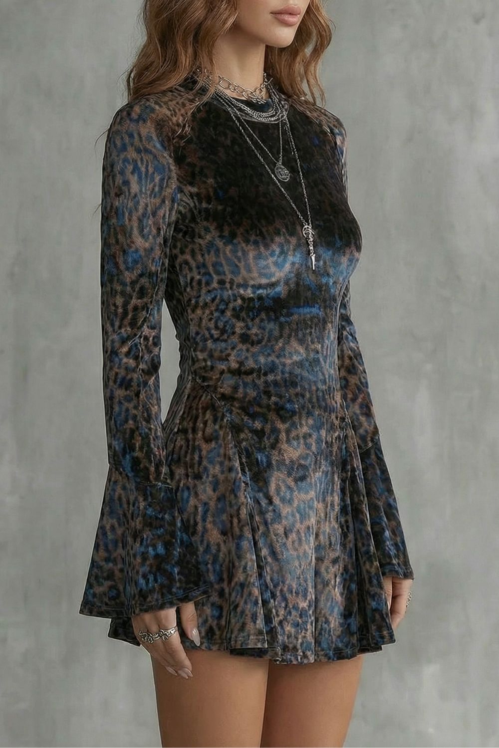 Bellanca – Flared sleeve – Leopard print mini dress-10454016622935-OLVIA ROSE LONDON