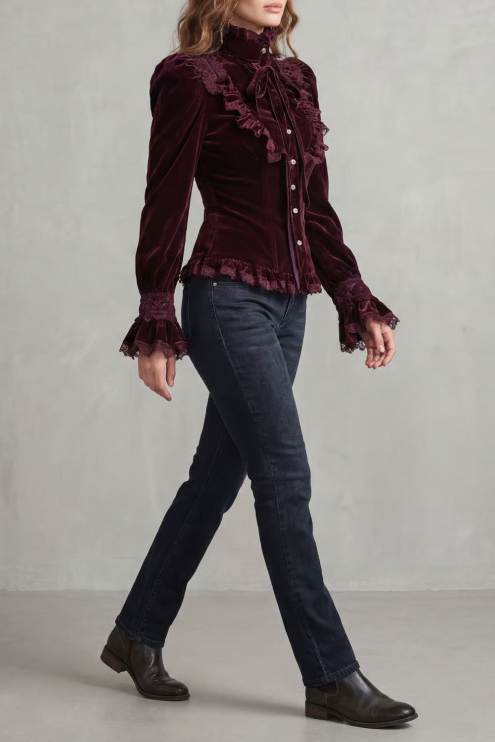 Vignoletta – Ruffled velvet lace – Victorian blouse-10494571118935-OLVIA ROSE LONDON