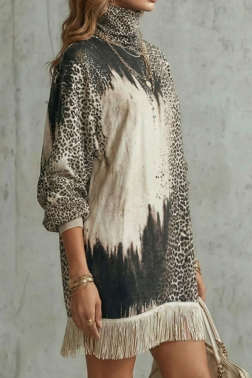 Solenne – Fringed hemline – Leopard mini dress-10452970275159-OLVIA ROSE LONDON