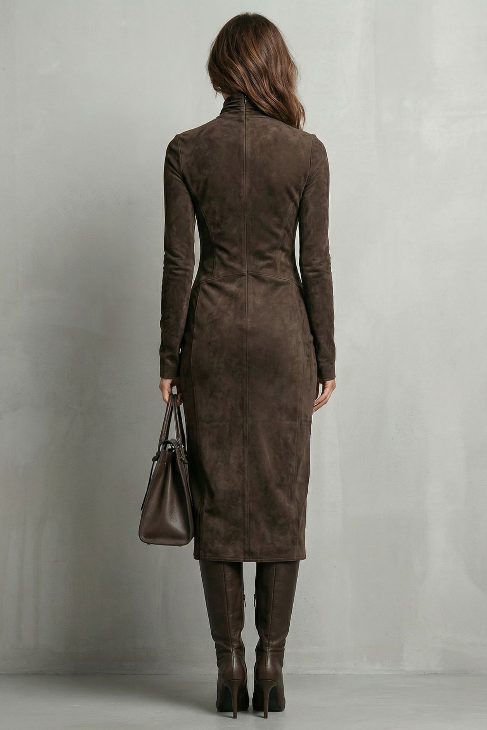 Levréne – Sculpted suede effect – Turtleneck midi dress-10452988035415-OLVIA ROSE LONDON