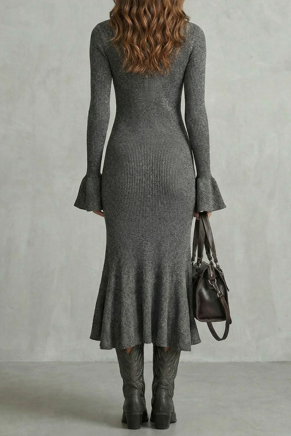 Veloria – Flared cuff elegance – Zip midi dress-10452979548503-OLVIA ROSE LONDON