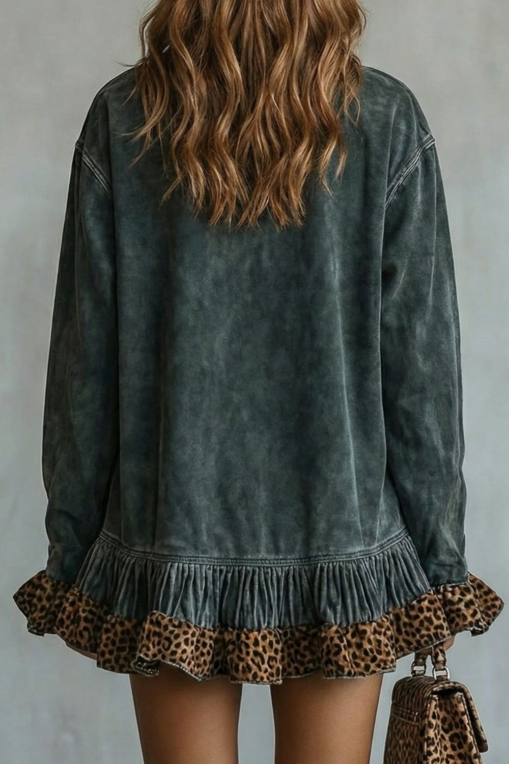 Selvatta – Leopard trim ruffle – Suede mini dress-10452970996055-OLVIA ROSE LONDON