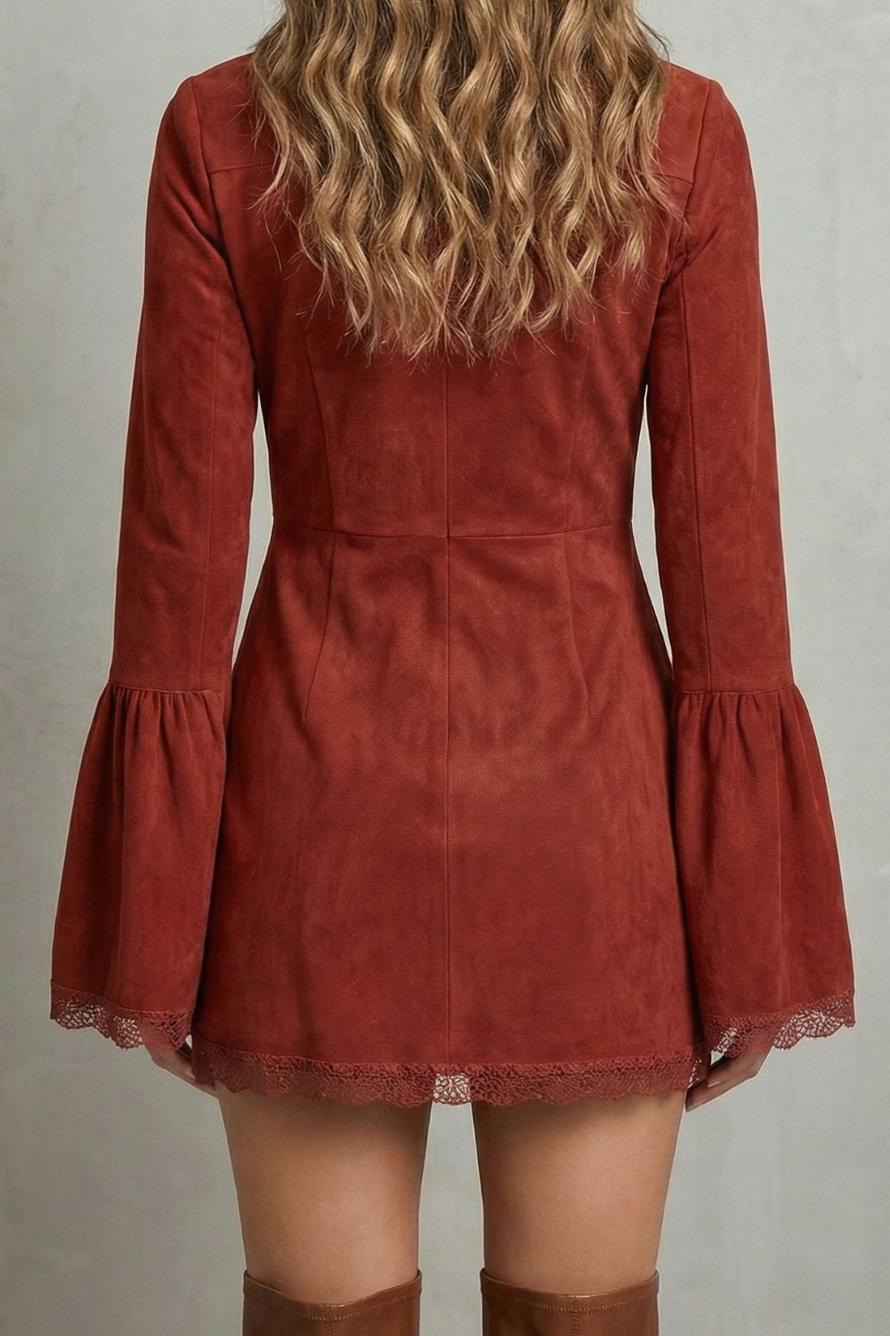 Rosavine – Embroidered neckline – Suede mini dress-10452971651415-OLVIA ROSE LONDON