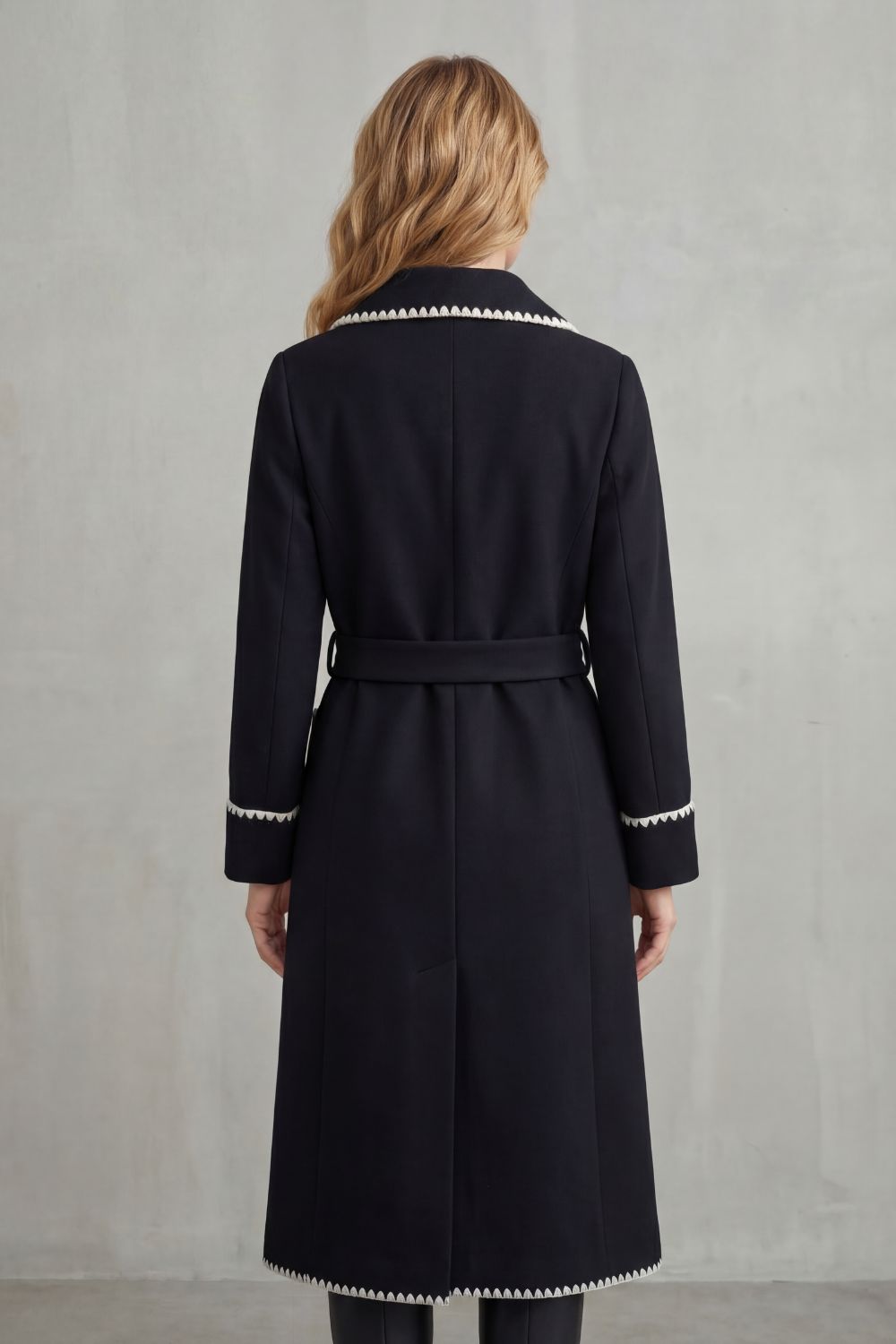 Serafelle – Contrast trim – Longline belted coat-10472589984087-OLVIA ROSE LONDON