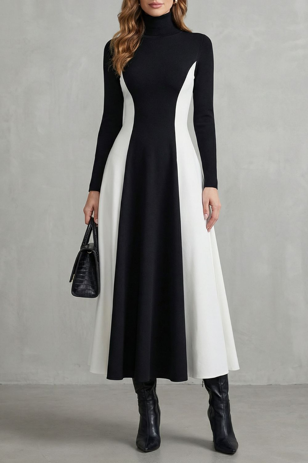 Mariveille – Sculpted contrast flow – Turtleneck dress-10462238146903-OLVIA ROSE LONDON