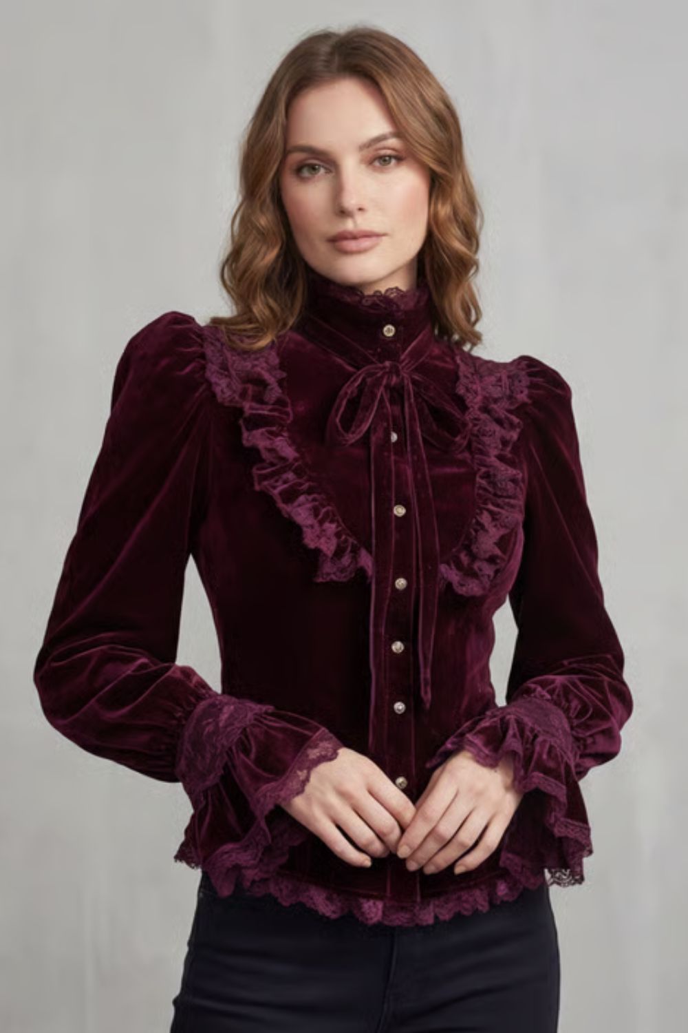 Vignoletta – Ruffled velvet lace – Victorian blouse-10494571118935-OLVIA ROSE LONDON