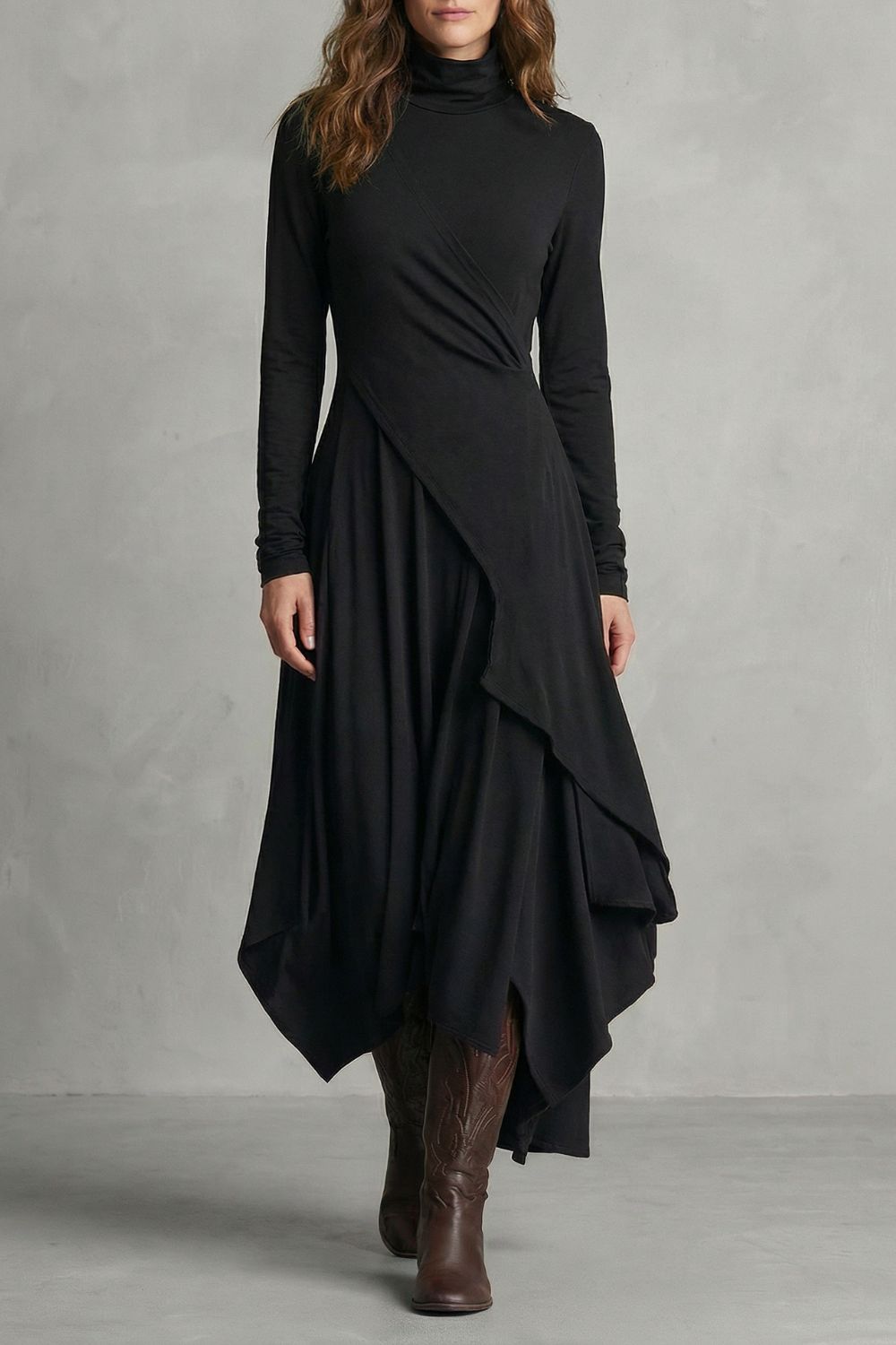 Sorellia – Draped asymmetry – High-neck midi dress-10452994130263-OLVIA ROSE LONDON