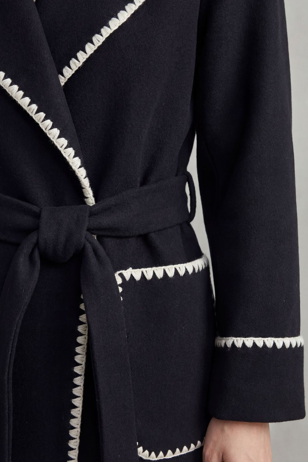 Serafelle – Contrast trim – Longline belted coat-10472589984087-OLVIA ROSE LONDON