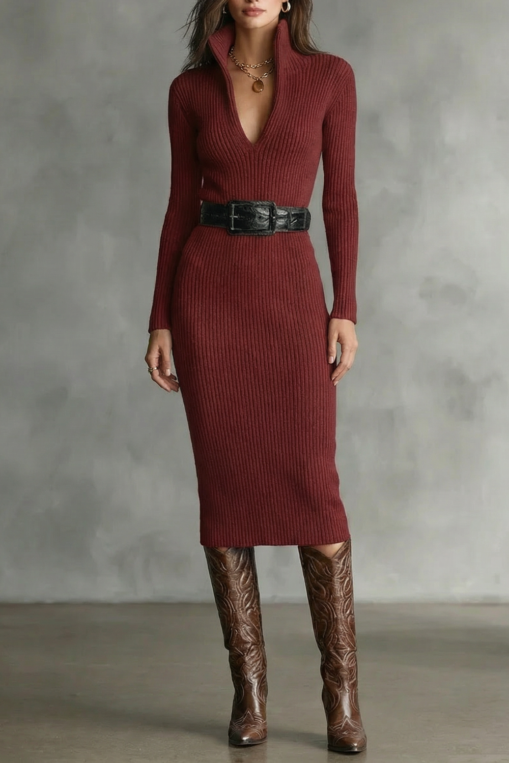 Valenoré – Sculpted elegance – Knit midi dress-10458853572951-OLVIA ROSE LONDON