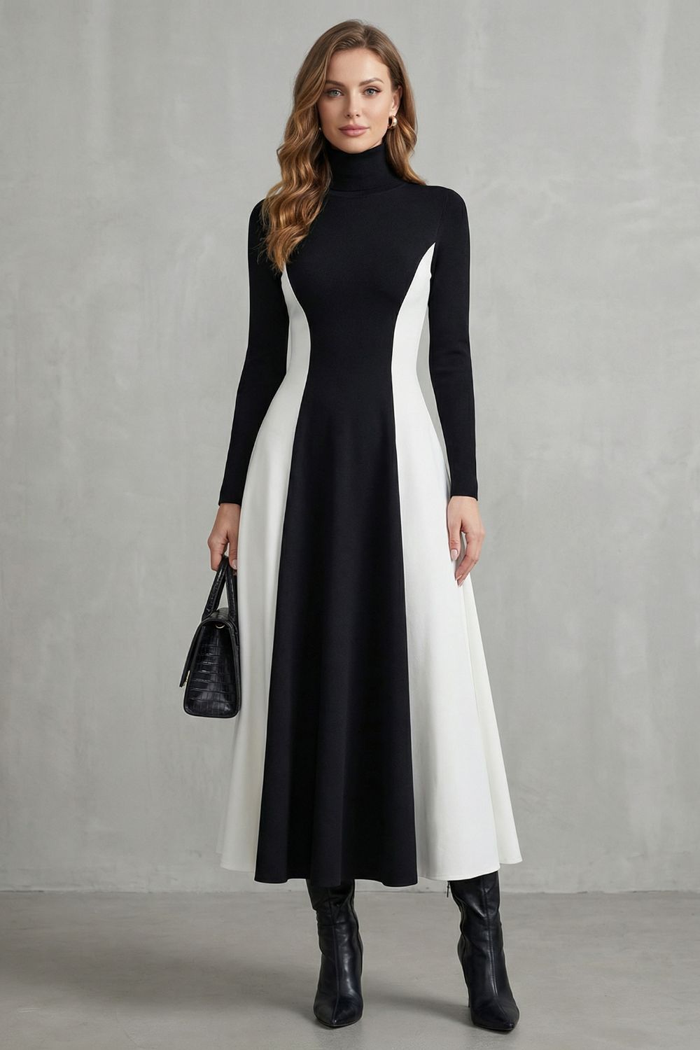 Mariveille – Sculpted contrast flow – Turtleneck dress-10462238146903-OLVIA ROSE LONDON