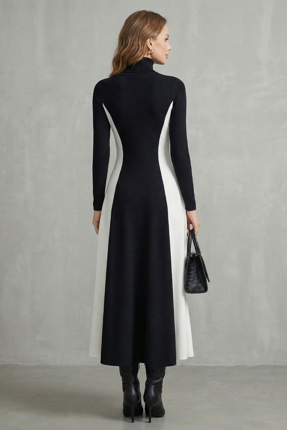 Mariveille – Sculpted contrast flow – Turtleneck dress-10462238146903-OLVIA ROSE LONDON