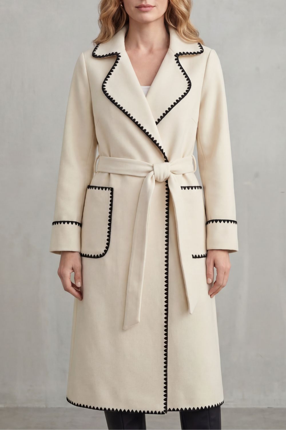Serafelle – Contrast trim – Longline belted coat-10472589984087-OLVIA ROSE LONDON
