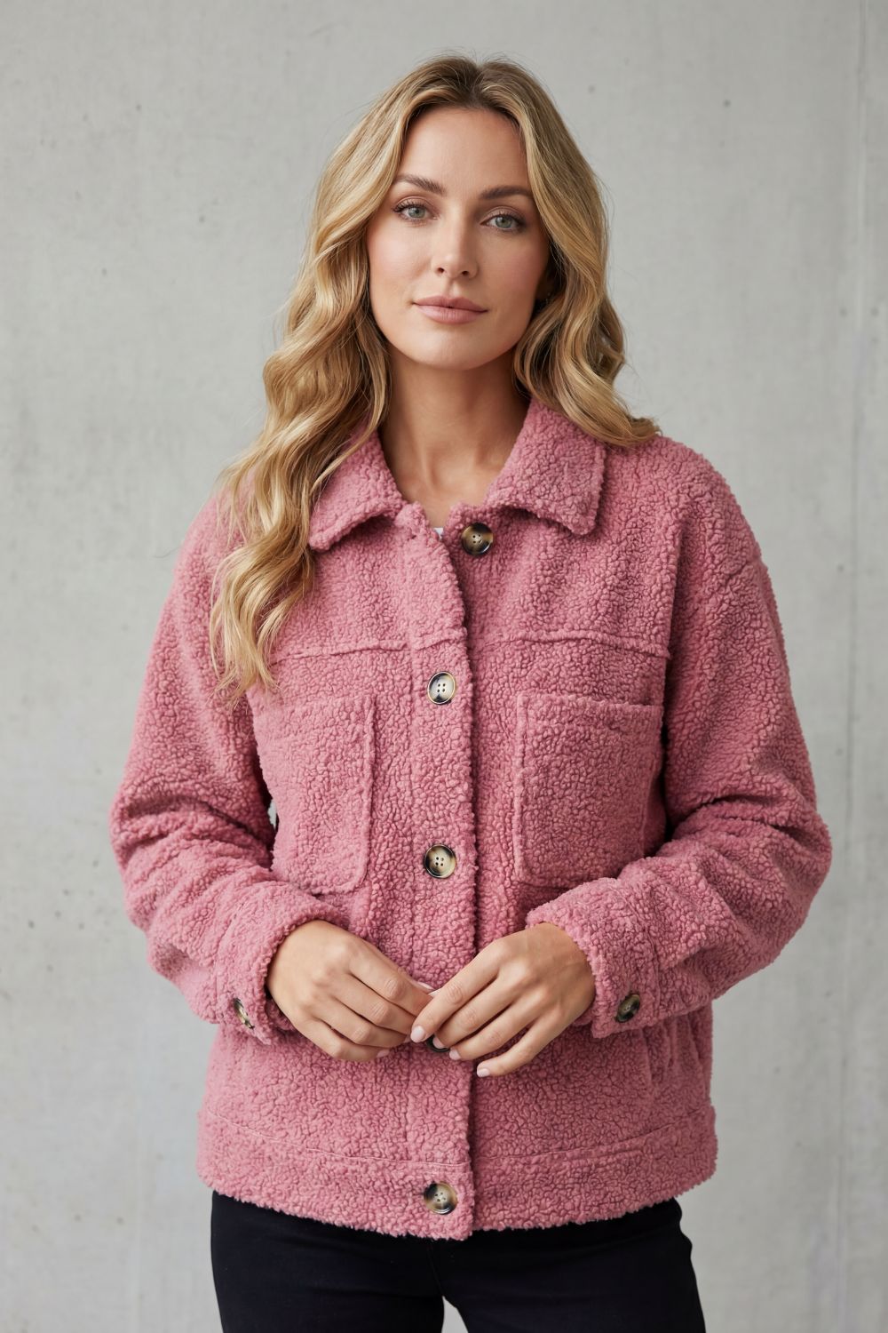 Floretta – Textured fleece style – Button-up jacket-10469906841943-OLVIA ROSE LONDON