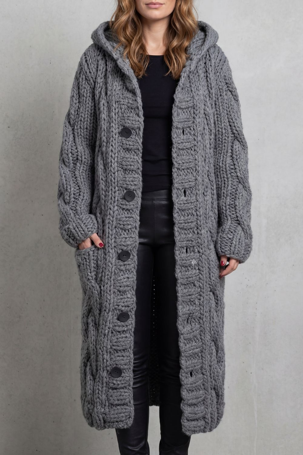 Karinaè – Oversized cable knit – Hooded cardigan coat-10476348473687-OLVIA ROSE LONDON