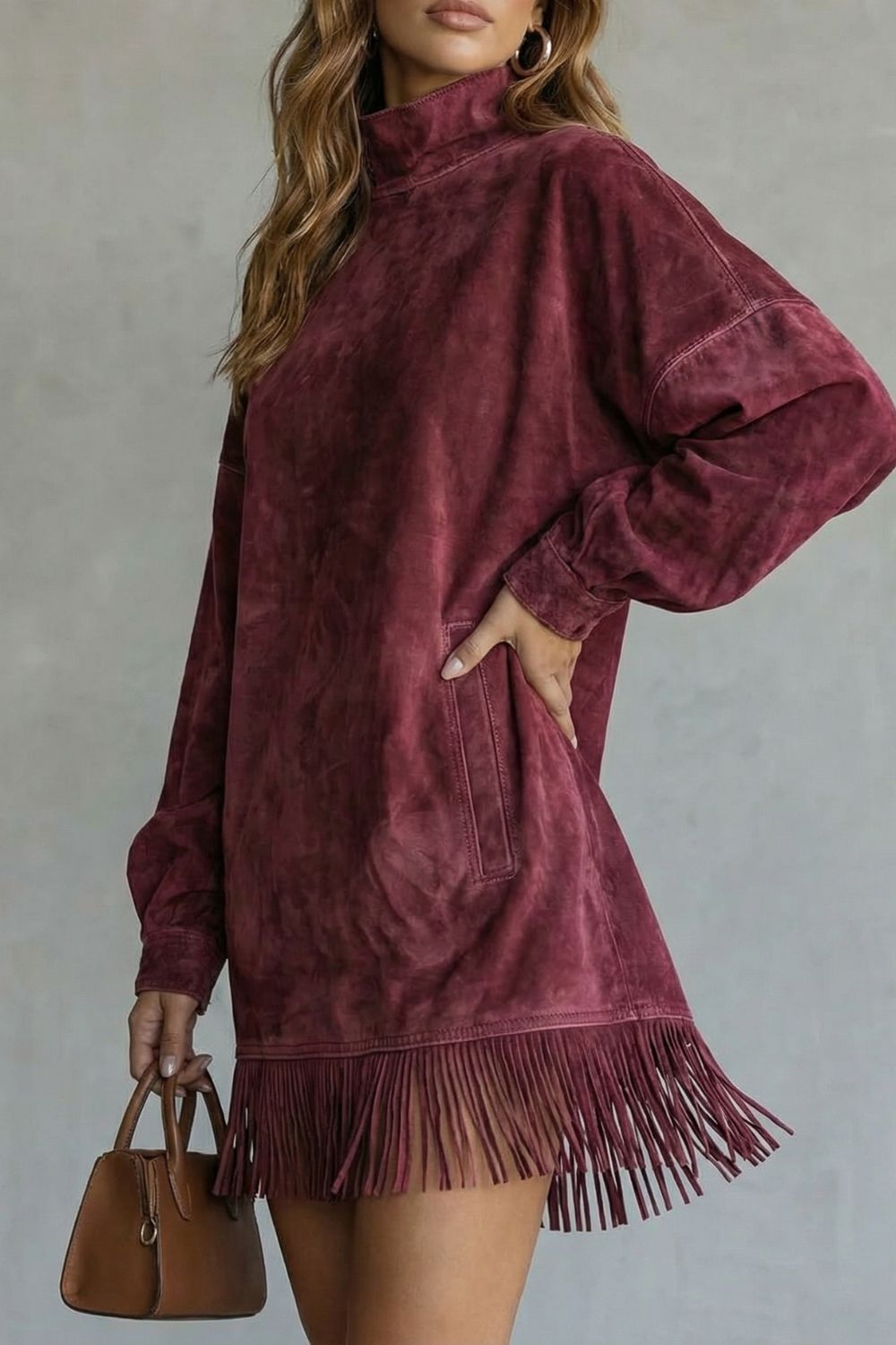 Viretta – Suede fringe detail – Turtleneck mini dress-10452939899223-OLVIA ROSE LONDON