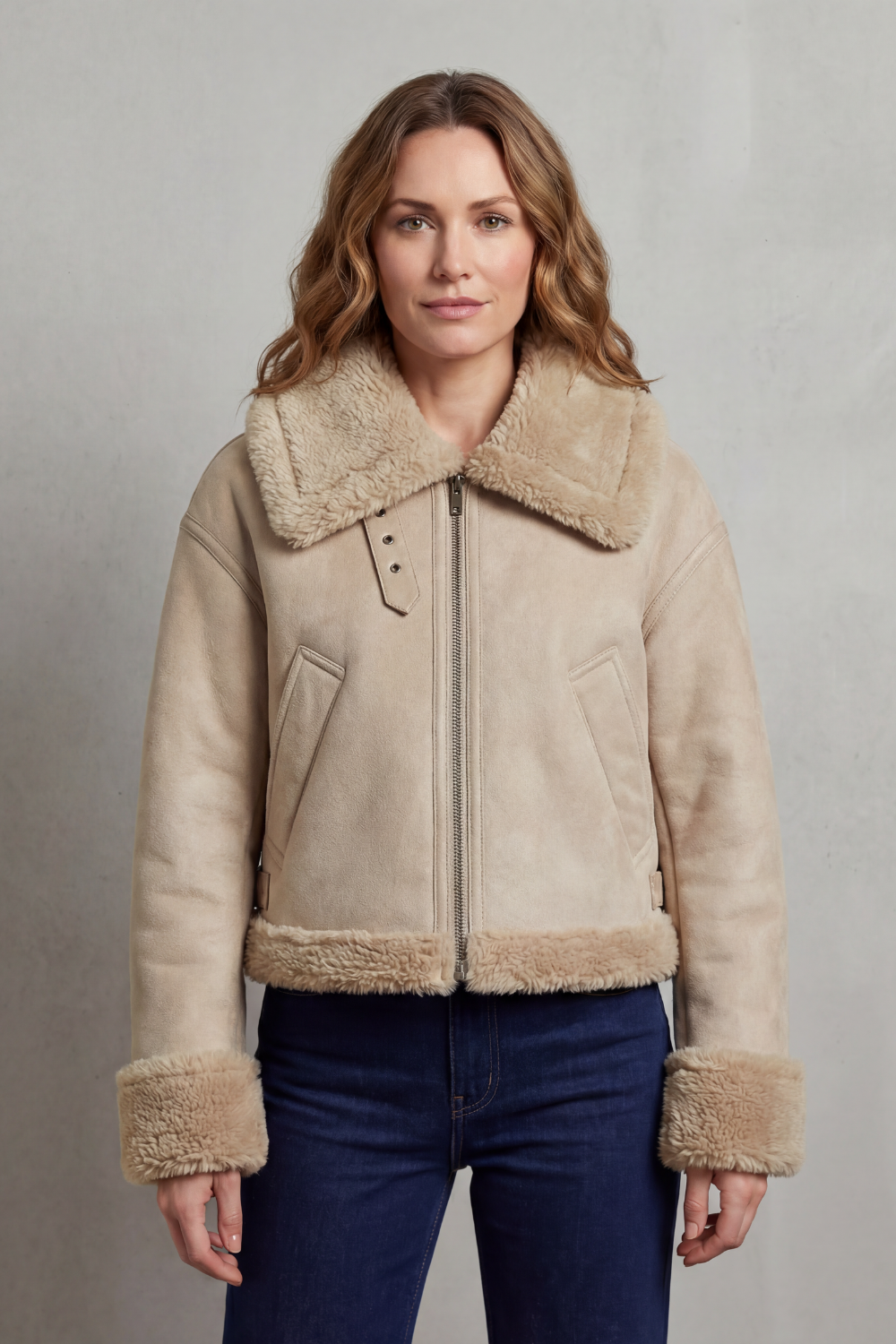 Albinette – Double-sided fleece – Cropped aviator jacket-10482640519511-OLVIA ROSE LONDON