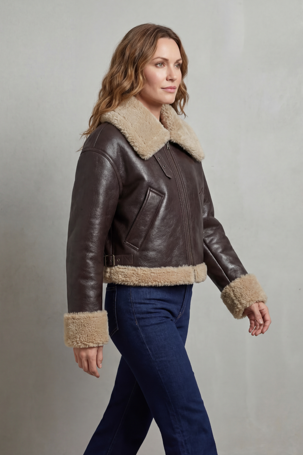 Albinette – Double-sided fleece – Cropped aviator jacket-10482640519511-OLVIA ROSE LONDON