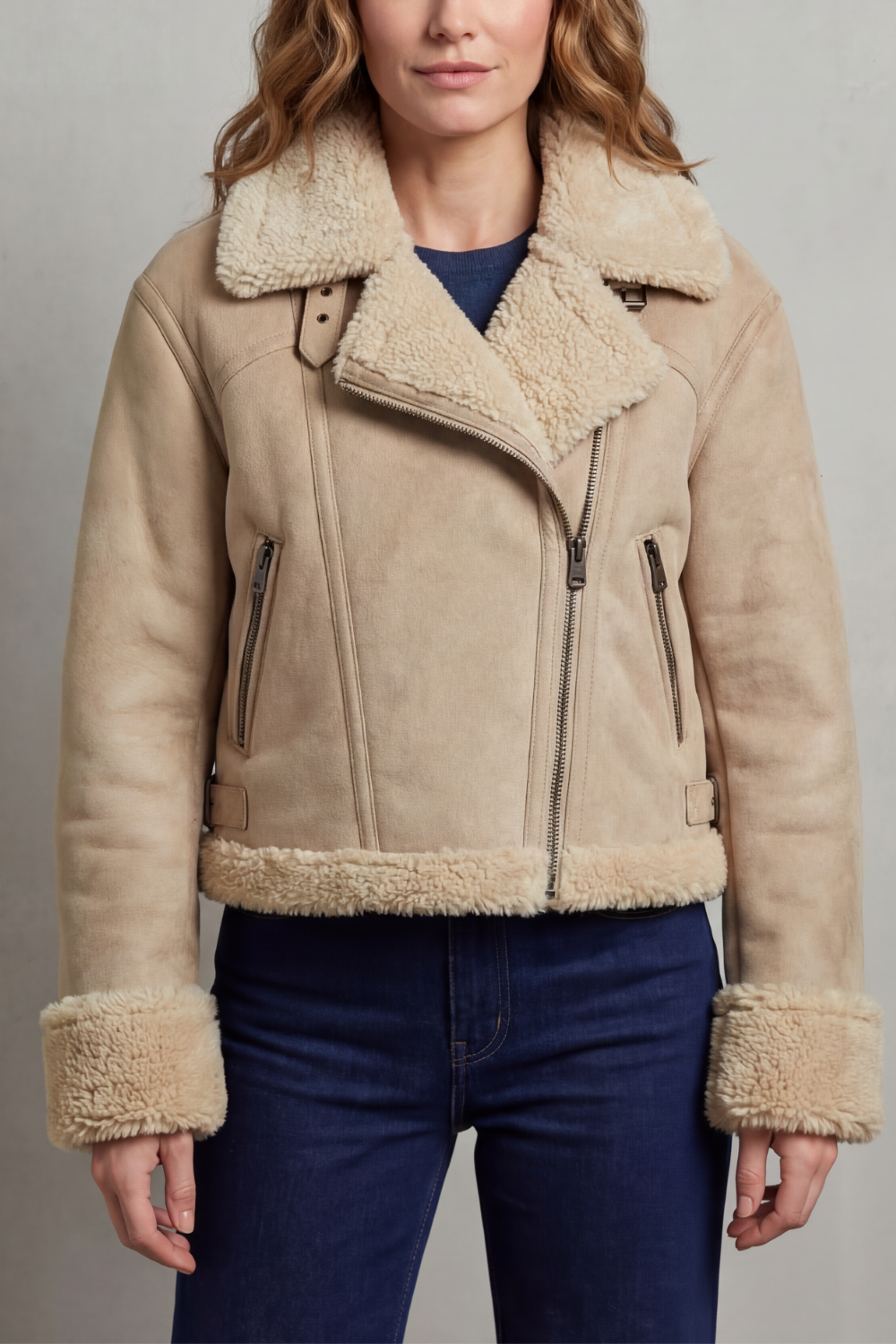 Albinette – Double-sided fleece – Cropped aviator jacket-10482640519511-OLVIA ROSE LONDON