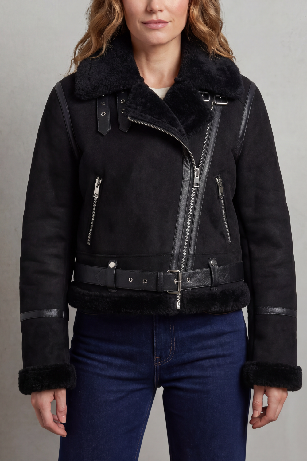 Albinette – Double-sided fleece – Cropped aviator jacket-10482640519511-OLVIA ROSE LONDON