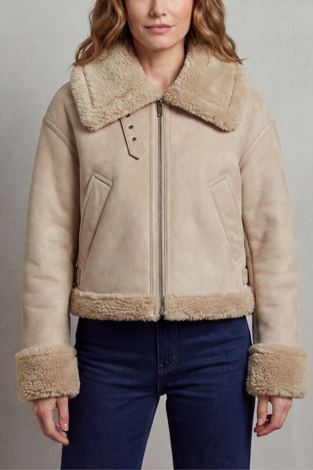 Albinette – Double-sided fleece – Cropped aviator jacket-10482640519511-OLVIA ROSE LONDON