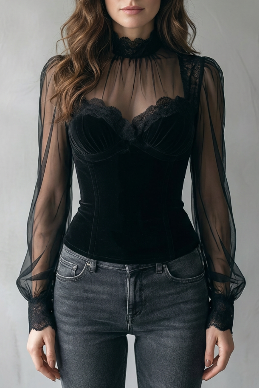 Aurévelle – Gothic romance – Sheer lace velvet top-10497644331351-OLVIA ROSE LONDON