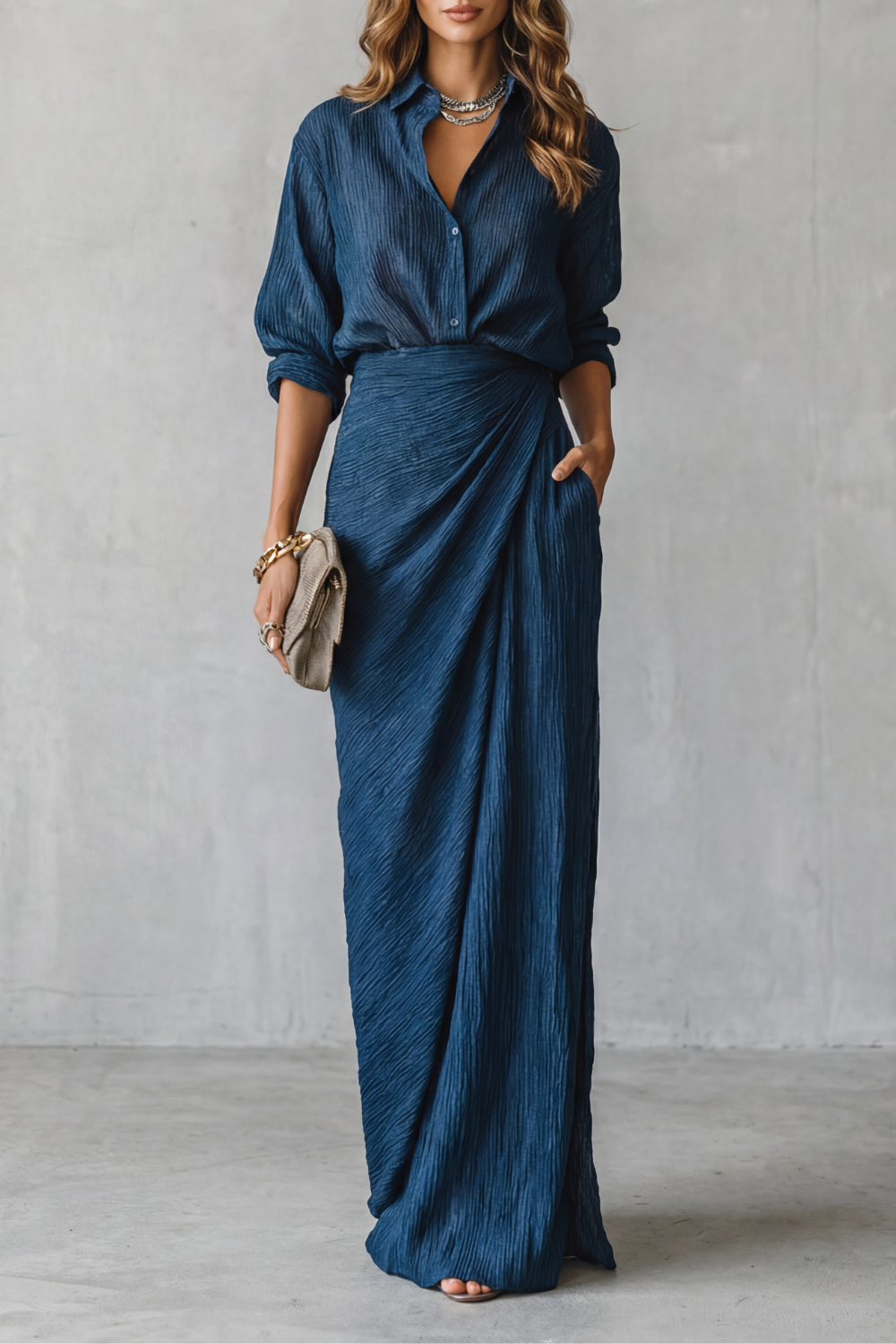 Azelline – Pleated texture elegance – Two-piece set-10434808676695-OLVIA ROSE LONDON