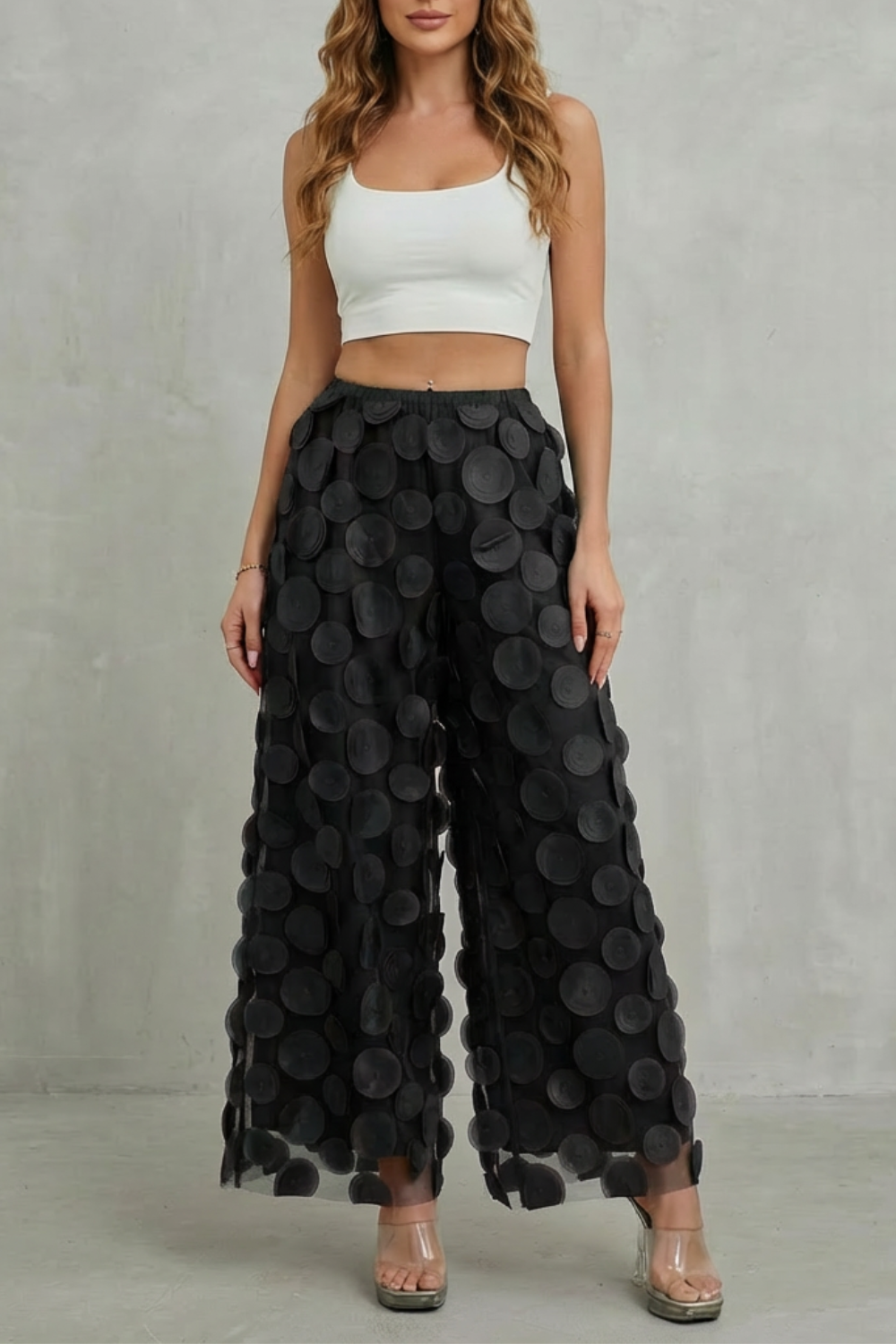 Bellaria – 3D circle appliqué – Wide-leg trousers-10510178779479-OLVIA ROSE LONDON