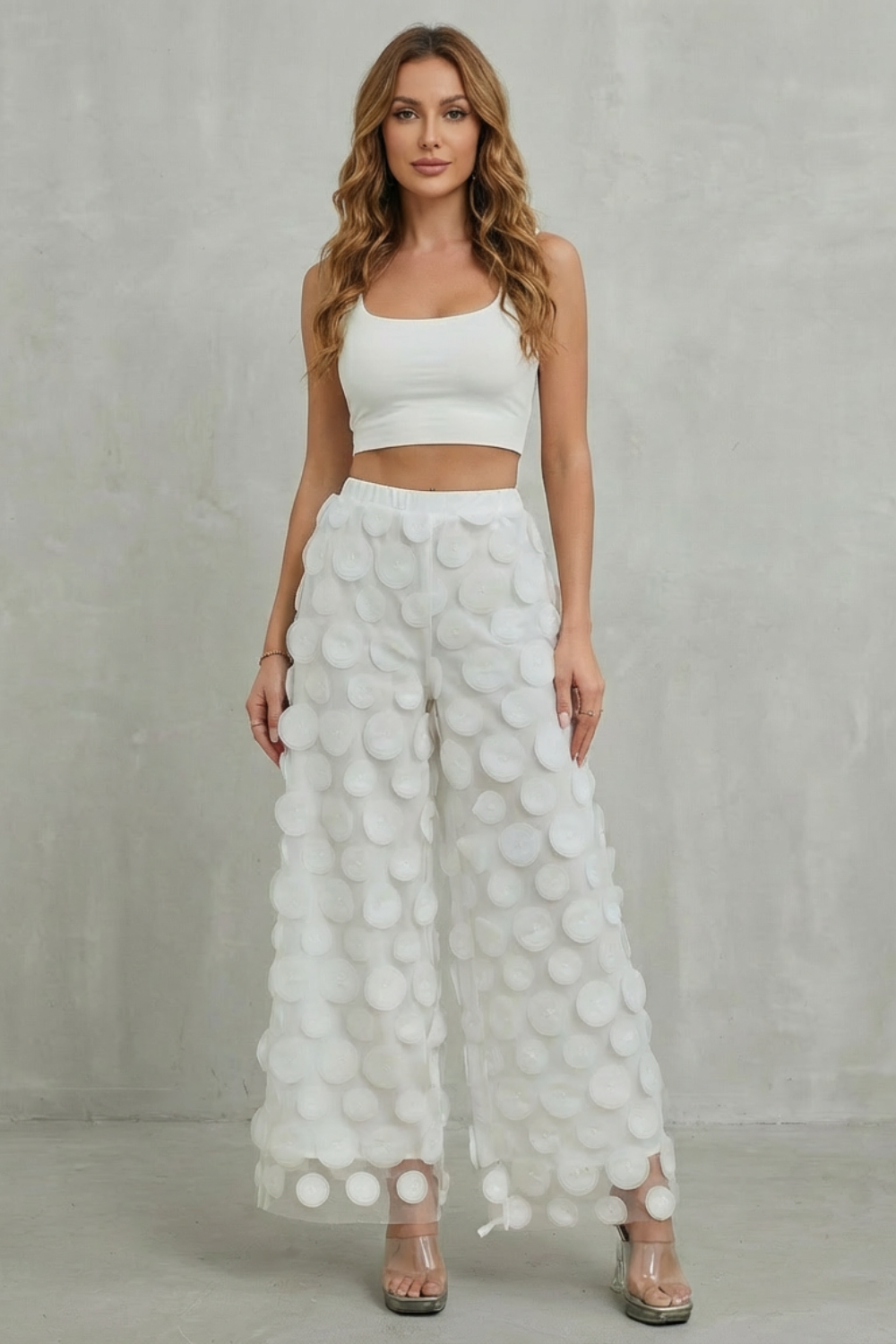 Bellaria – 3D circle appliqué – Wide-leg trousers-10510178779479-OLVIA ROSE LONDON